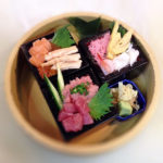 artistic sushi in masu box