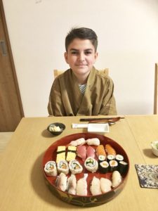 The guest with beautiful sushi he made