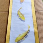Gold koi fish painting hanging scroll