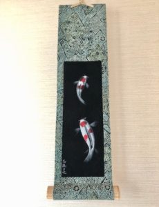 Japanese Kimono small Kakejiku hanging scrtoll modern ZEN koi fish painting art