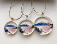 Japanese style 3D painting Mt. Fuji, Sakura, and Koi fish necklace