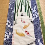 Japanese Kimono fabric Koi fish with Bamboo painting large wall decor