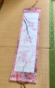 Gorgeous Kimono silk Sakura cherry blossom Kakejiku hanging scroll