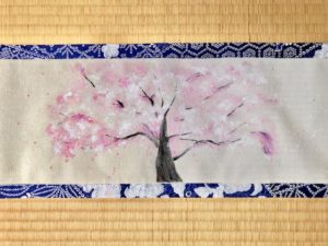 Japanese Kimono fabric ZEN Sakura painting wall decor