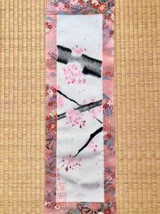 Kimono silk ZEN Sakura cherry blossom Kakejiku wall decoration