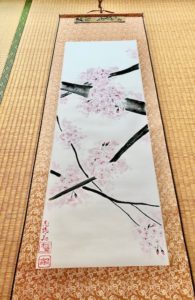 Japanese painting calligraphy art hanging scroll Kakejiku wall decor ZEN style Sakura cherry blossom art