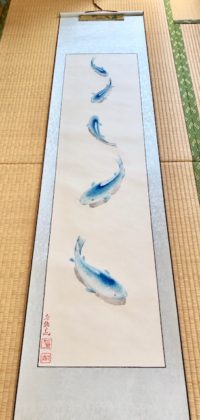 3D painting blue koi fish hanging scfroll