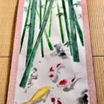 Japanese painting calligraphy art hanging scroll Kakejiku wall decor Koi fish and bamboo