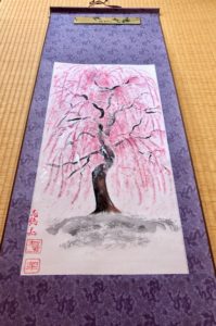 Japanese painting ZEN Sakura hanging scroll Kakejiku wall decoration