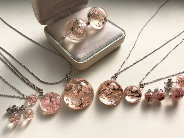 3D miniature Sakura cherry blossom crystal jewelry