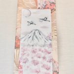 Gorgeous Kimono silk obi belt Japanese painting Mt.Fuji, Sakura cherry blossoms & crane birds hanging scroll