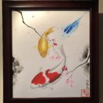 Japanese painting art Koi fish and Sakura