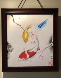 Japanese painting art Koi fish and Sakura