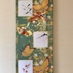 Fukuro obi Kakejiku style Japanese painting art Crane bird, Sakura, Koi fish