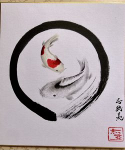 Zen circle with Koi fish painting