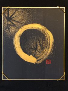Gold ZEN circle Enso Japanese painting Kakejiku hanging scroll