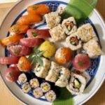 healthy rice sushi of tuna and salmong course