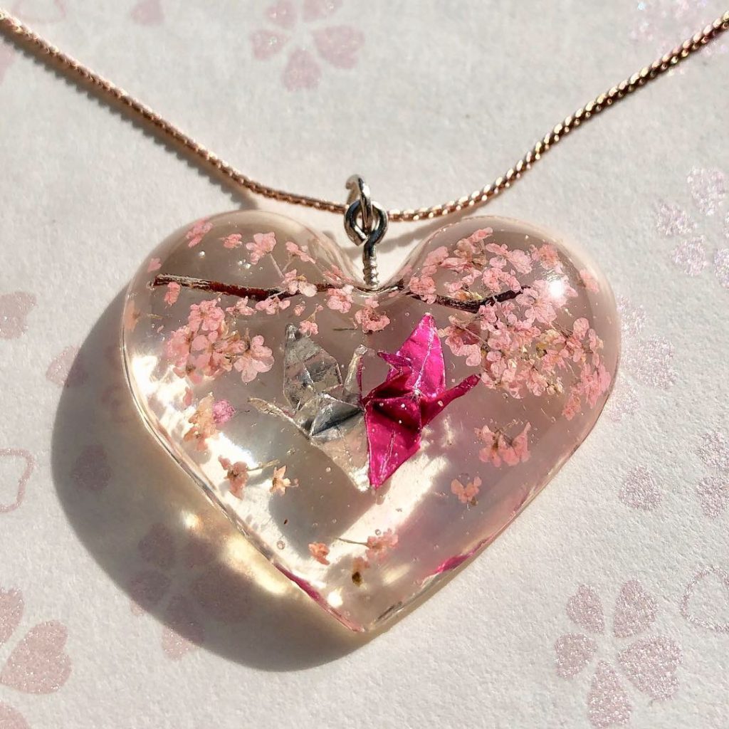 Unique loving birds and Cherry blossoms necklace