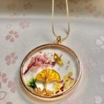 Japanese special good luck necklace -crane bird ORIZURU, Sensu, Sakura, pinetree
