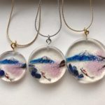 Japanese style 3D painting Mt. Fuji, Sakura, and Koi fish necklace