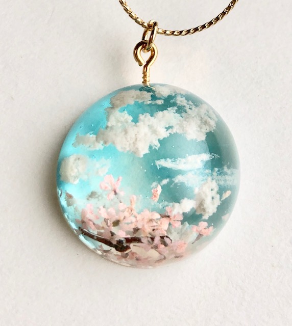 Crystal dome 3D Japanese Spring sky necklace