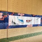 Japanese Kimono fabric Koi fish with Sakura painting wall decor