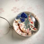 Japanese ZEN style crystal glass dome Koi fish and Sakura necklace