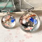 Japanese style crystal glass dome Koi fish and Sakura necklace