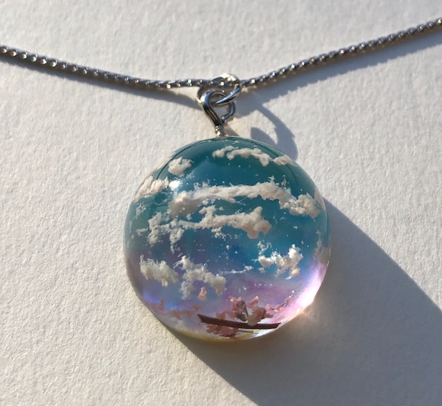 Crystal dome 3D Japanese Spring after sunset sky necklace