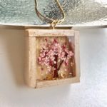 Unique wooden box 3D Sakura cherry blossom necklace