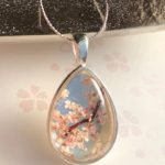 Japanese ZEN style crystal glass teardrop 3D Sakura necklace