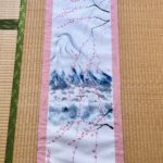 Large Kimono fabric ZEN style Mt. Fuji with SHIDARE Sakura kakejiku hanging scroll