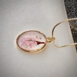 Japanese style oval 3D Sakura cherry blossoms necklace