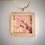 Unique wooden box Sakura color real flower necklace