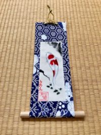 Good fortune Koi painting small hanging scroll