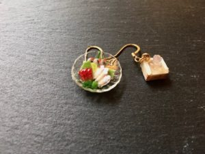 Miniature Japanese food Sashimi with Masu Japanese sake earrings