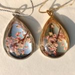 Japanese ZEN style crystal glass teardrop 3D cherry blossoms necklace