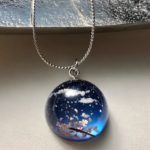 Crystal dome 3D Japanese Spring night sky necklace