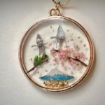 Japanese style good luck necklace - crane birds ORIZURU, Mt.Fuji, Sakura cherry blossom, pine tree