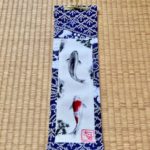 Japanese Kimono small Kakejiku hanging scroll of Koi fish painting art