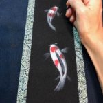 painting Koi fish on Kimono kakejiku