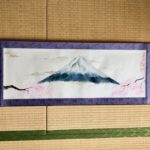 Japanese painting calligraphy art hanging scroll Kakejiku wall decor Mt. Fuji and Sakura