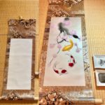 Gorgeous Kimono Obi belt Japanese painting Kakejiku hanging scroll Koi fish and Sakura