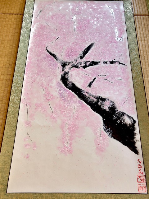 Extra large wide Japanese ZEN Sakura cherry blossoms Kakejiku hanging scroll