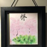 Japanese painting ZEN禅 with Sakura cherry blossoms