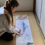 Making Emakimono style Japanese scenery painting art scroll